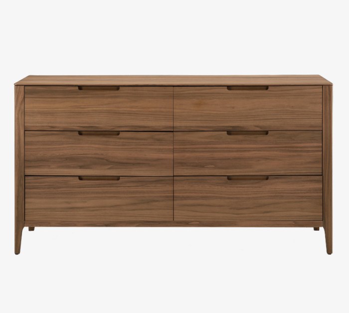 Front view of Ramone Walnut Dresser with multiple drawers at Mobler Modern Furniture in Edmonton, AB.