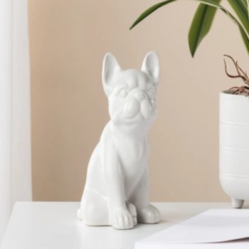 White Ceramic Sitting Bulldog Sculpture in Edmonton, AB