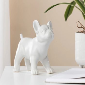White Standing Ceramic Bulldog Decor Sculpture